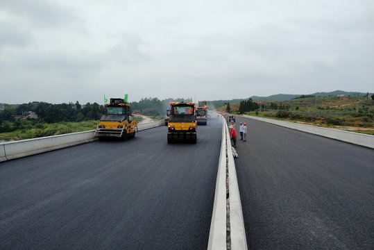 HW Road Roller In Highway Construction Site