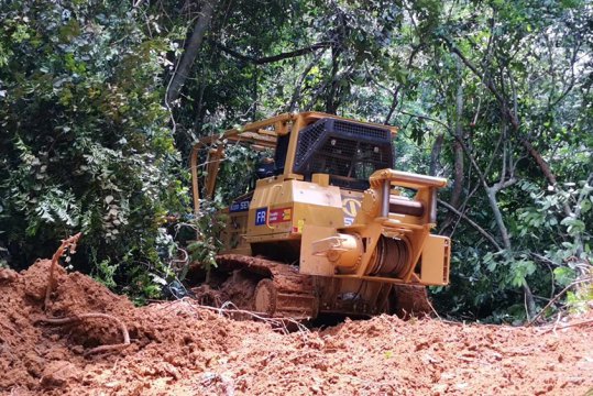 Customized Bulldozer In Indonesian Rainforest Operation Site